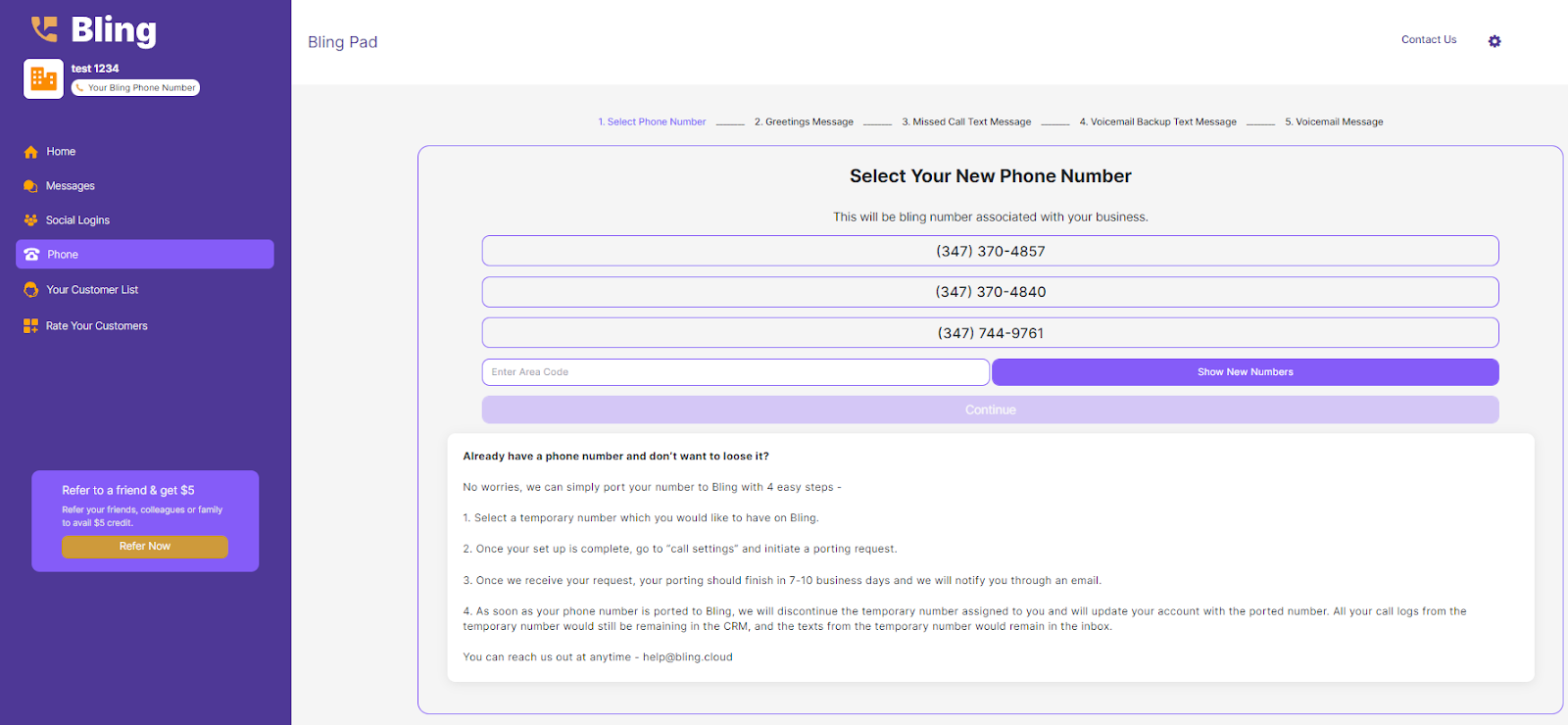 Setting up a VoIP based phone number in Bling