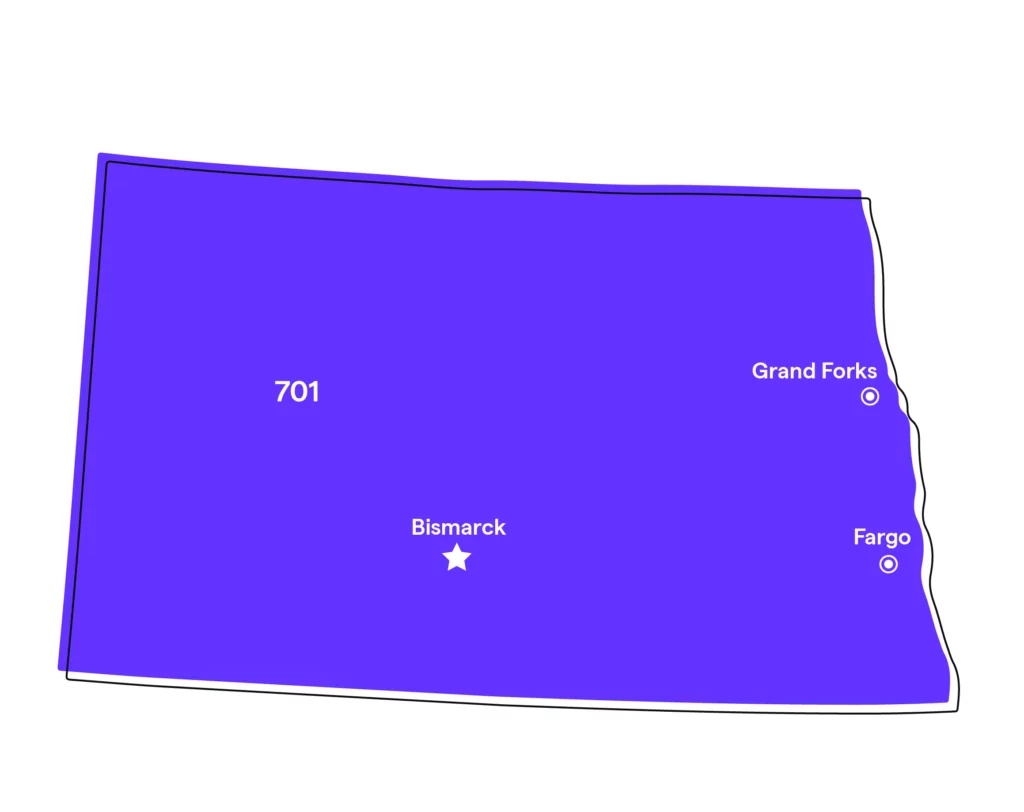 North Dakota area code map