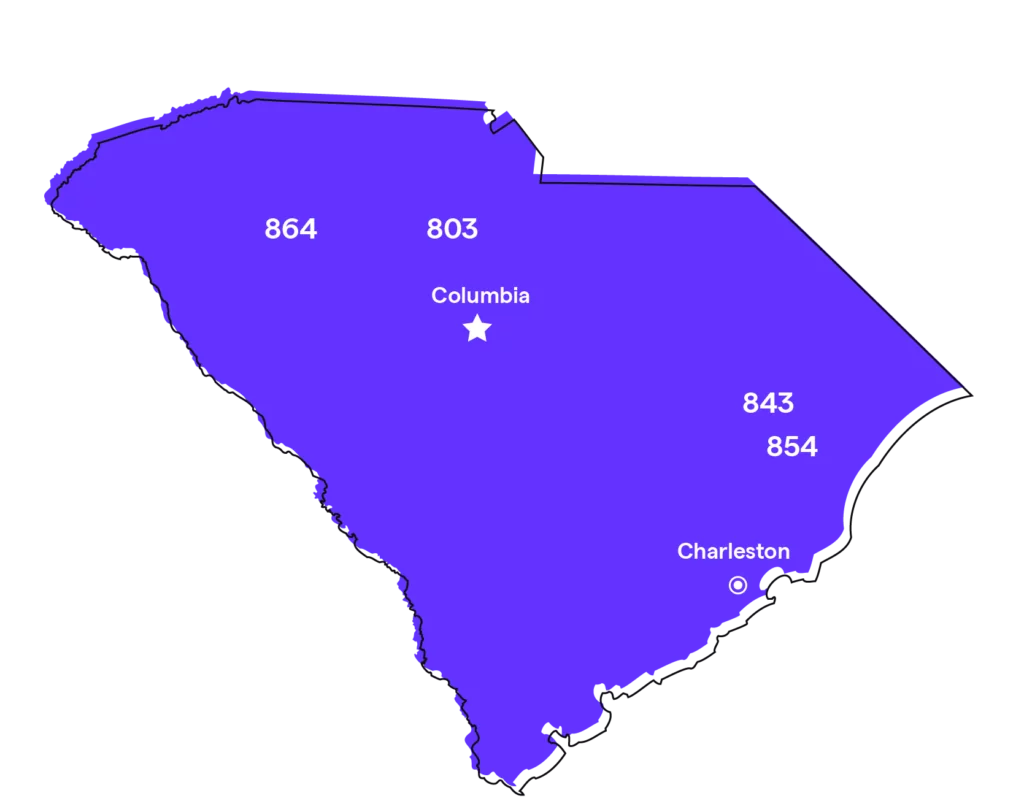 South Carolina area code map