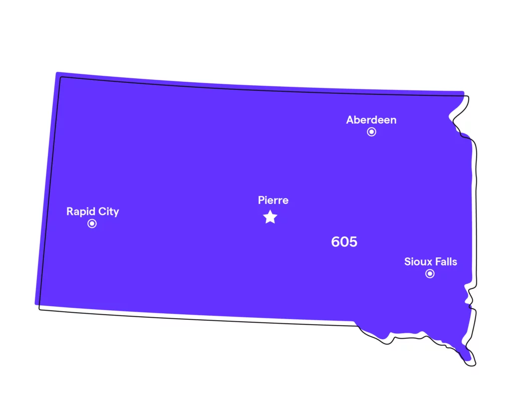South Dakota area code map